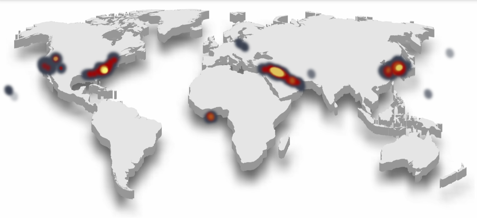 AARO's May 2023 UAP reporting-hotspot map presented publicly to the NASA UAP study team.
