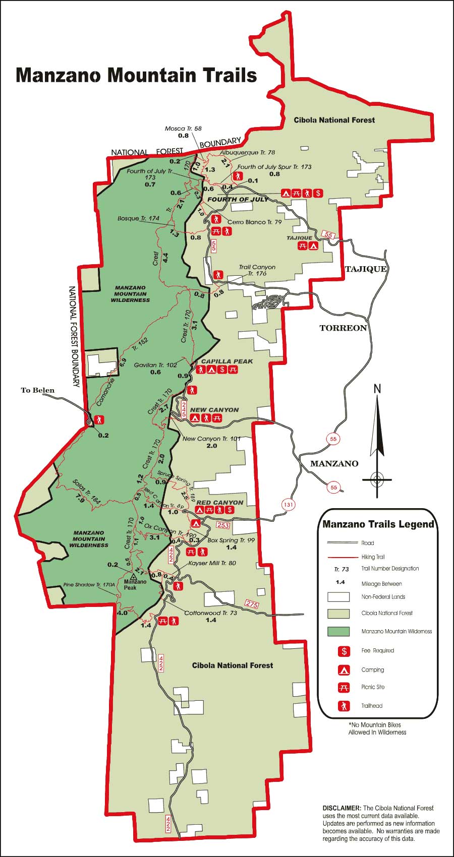 Map of the Manzano Mountains east of Albuquerque — Bennewitz's home in Four Hills Village overlooked the Manzano Base, the apparent locus of the lights he was filming.