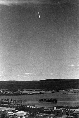 Reported ghost-rocket trajectory and impact map, 9 July 1946.