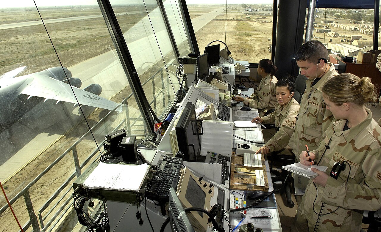 The Balad airbase control tower — the kind of fixed surveillance position from which the 17-minute IR footage of the translucent object was captured.