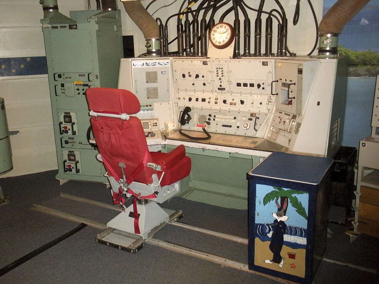 An LCF console of the era — two officers, two keys, twin missile-status indicator lights; if those went red without authorization the entire flight was 'off alert,' which Salas and Meiwald said happened in roughly ten seconds.
