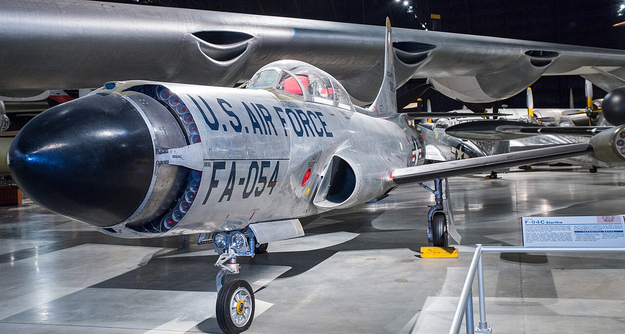 Side-on detail of the F-94 Starfire's polished aluminum skin — the surface that, per the Condon Committee, could plausibly have produced the film's bright reflections.