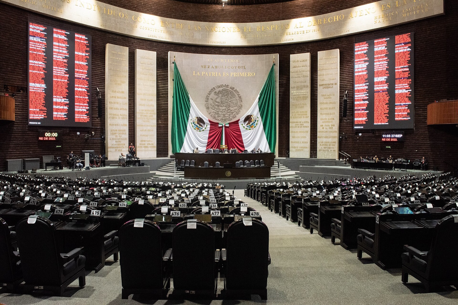 Session hall of the Mexican Chamber of Deputies (Cámara de Diputados), the venue of the 12 September 2023 UAP hearing.