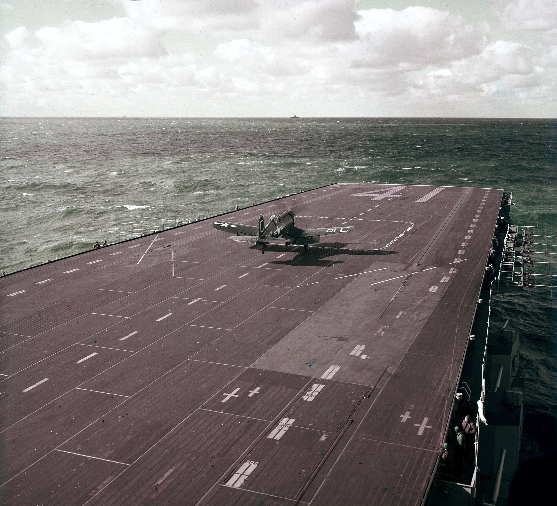 F4U-4 Corsair launching from USS Midway during Operation Mainbrace, 17 September 1952 (USN photo)