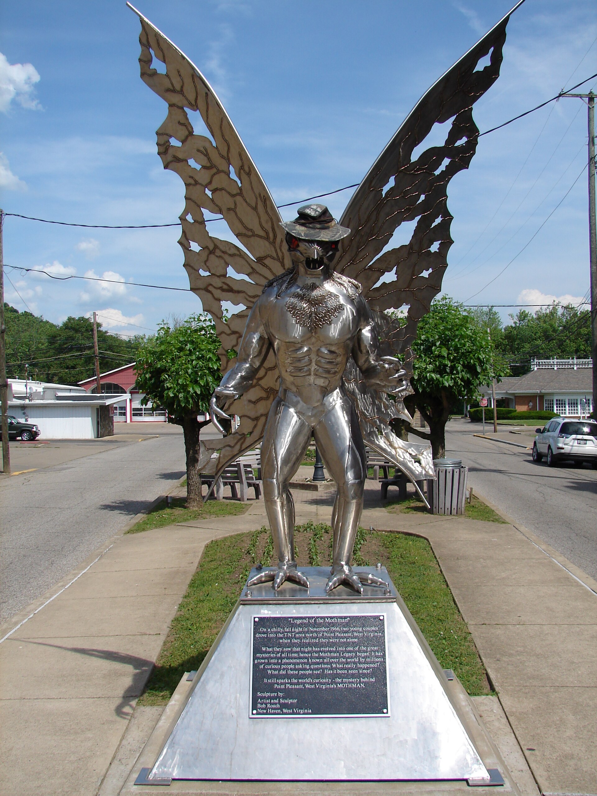 The Mothman Statue in Point Pleasant, West Virginia, by sculptor Robert Roach (2003).