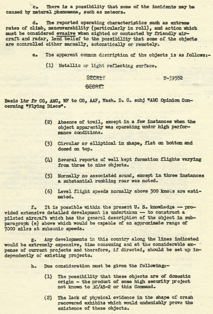 Page two of the Twining Memo — the operative paragraph: 'the phenomenon reported is something real and not visionary or fictitious.'