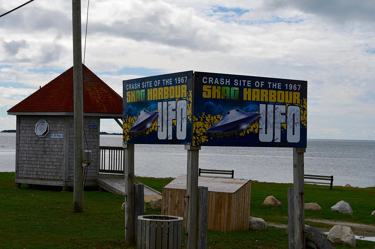 The Shag Harbour Incident Park, established by the community on the bluff overlooking the search area — one of the few civic monuments to a UFO event anywhere in Canada.