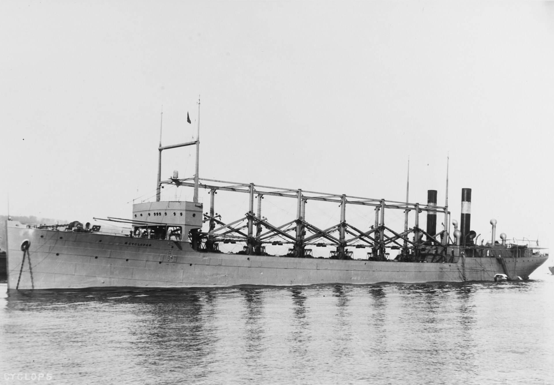 USS Cyclops, a US Navy collier that disappeared with all 306 hands somewhere between Barbados and Baltimore in March 1918 — the single largest loss of life in US Navy history outside of combat, and the headline anchor for every later Bermuda Triangle book.