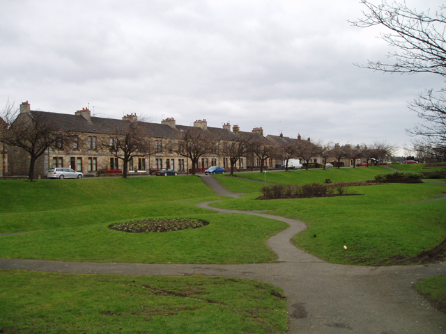 Terraced houses in Bonnybridge. The 'Falkirk Triangle' — Bonnybridge, Stirling, Fife — is reputedly the most UFO-active region per capita in the United Kingdom, with reports concentrated along the Antonine Wall corridor.