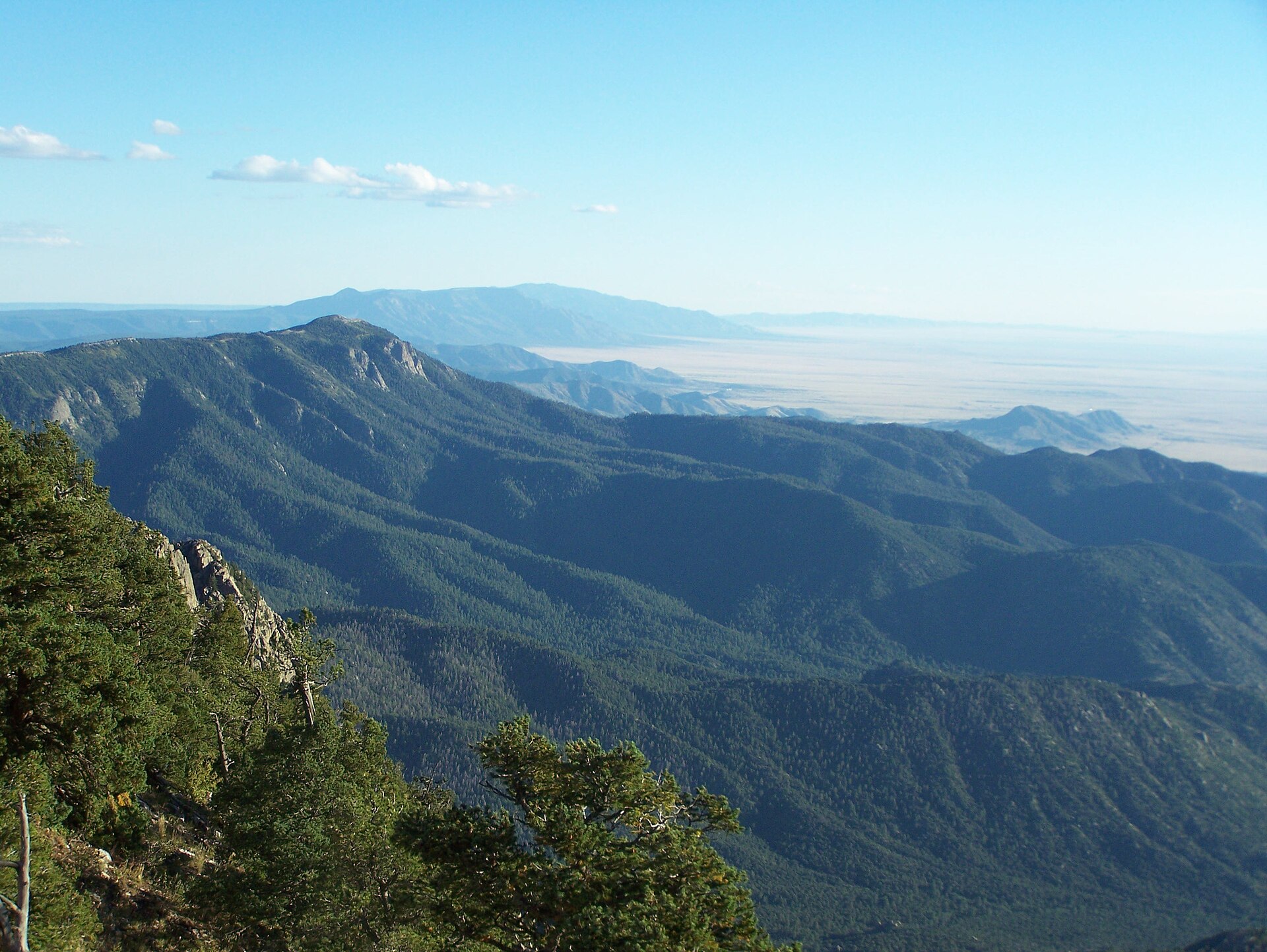 The Manzano Mountains south of Albuquerque. Inside this ridge: the Manzano Weapons Storage Area, the largest US nuclear-weapons storage facility from 1952 to 1992.