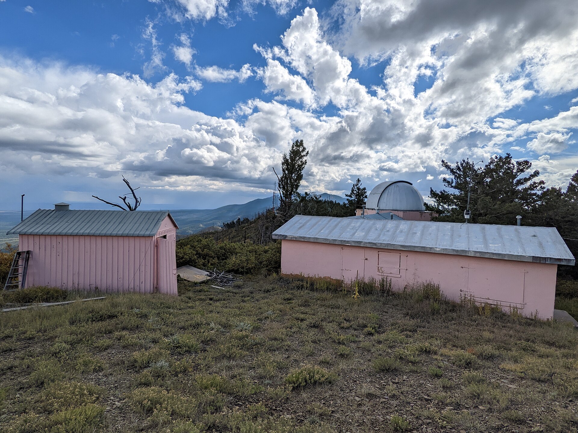 The abandoned Capilla Peak Observatory in the Manzano range — built by the University of New Mexico in 1965, used briefly for atmospheric monitoring, then mothballed.