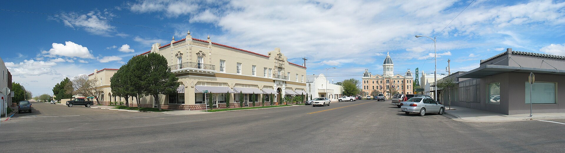 Panorama of Marfa, Texas — population 1,700, with a courthouse, three art foundations, and the most-witnessed unexplained-light phenomenon in North America.