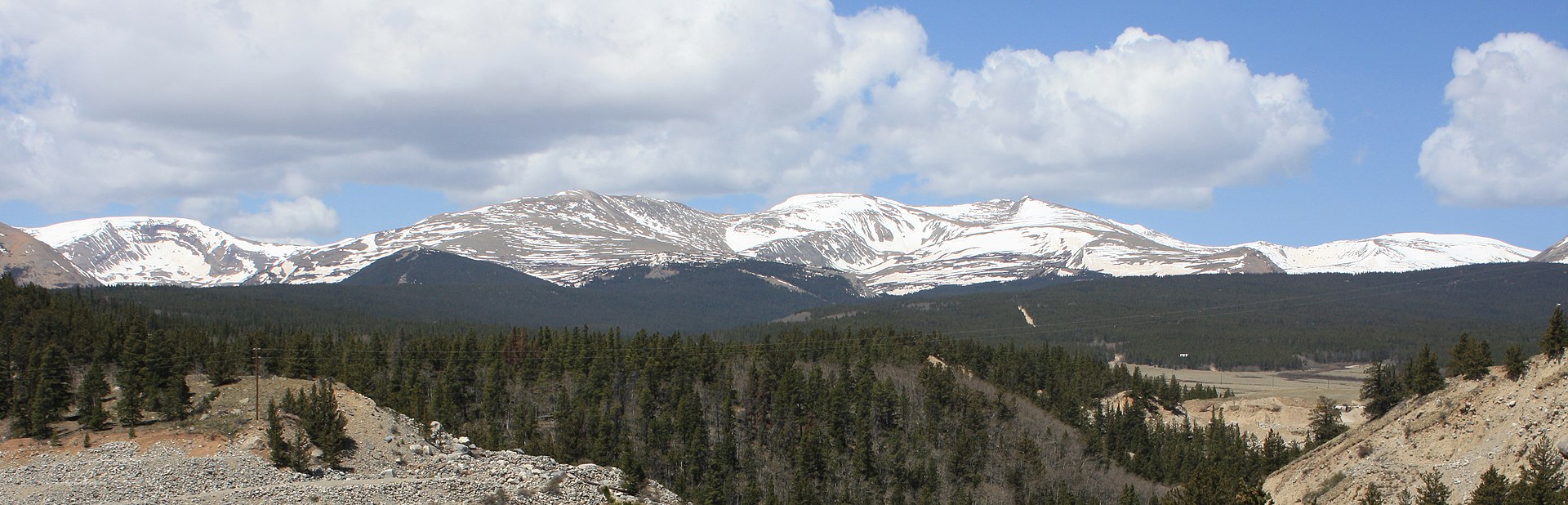 Mount Sherman and the spine of the Mosquito Range. Old silver mines tunnel through the entire massif; many were never sealed.