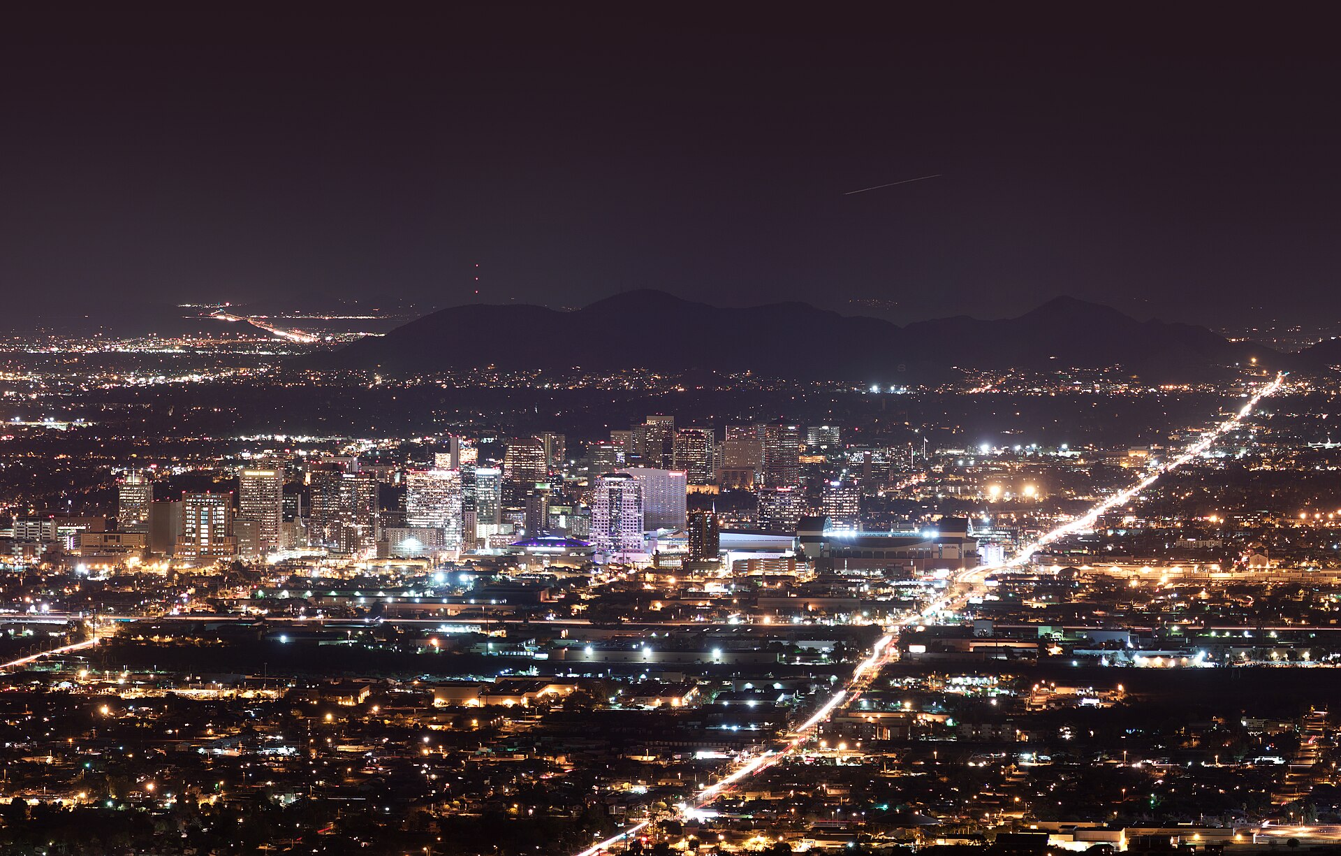 Downtown Phoenix at night. Governor Fife Symington publicly mocked the sightings at the time but admitted in 2007 that he himself had seen 'a massive, delta-shaped craft' silently over the Phoenix sky that night.