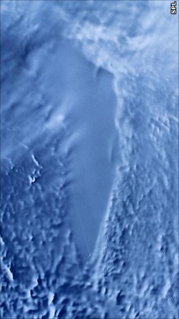 Satellite view showing the outline of the subglacial lake.